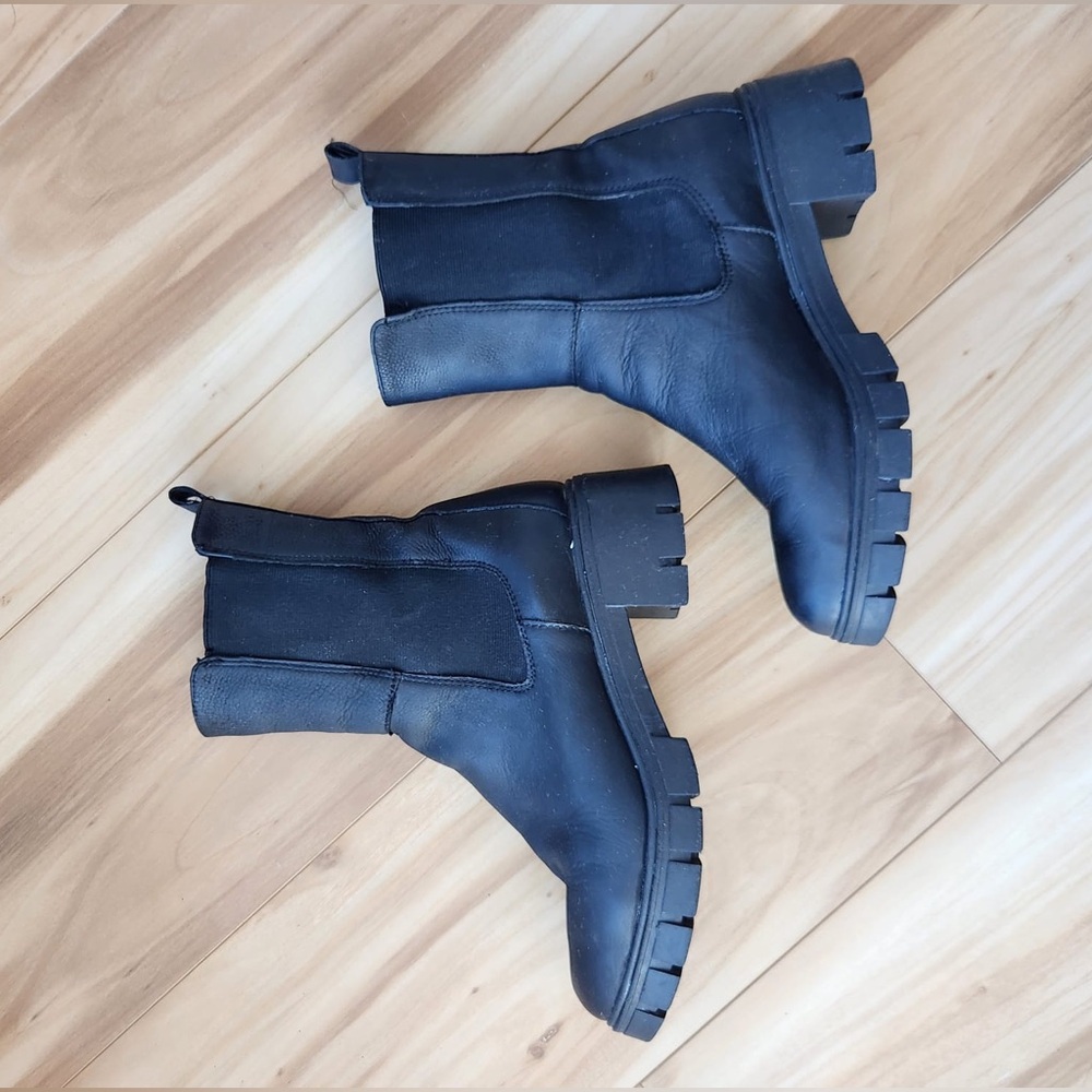 Saks Fifth Avenue | Black Leather Combat Boots - Picture 3 of 7